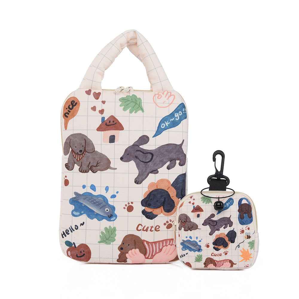 Beige Animal-Themed Laptop Sleeve 14 inch 2-Piece Set Small: 20×27×2cm