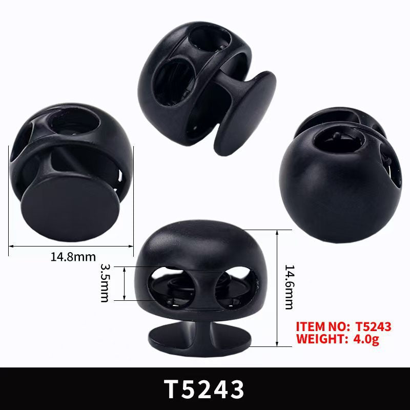 Black ball-shaped metal spring toggle stopper, size diagram with 14.8 mm width