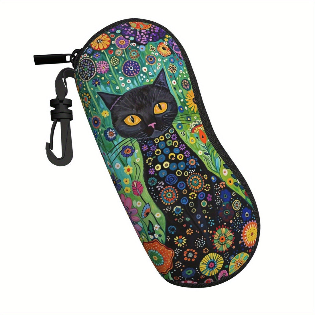 Black Cat Print Glasses Case Soft Eyewear Carrying Pouch with Keychain 2PCS