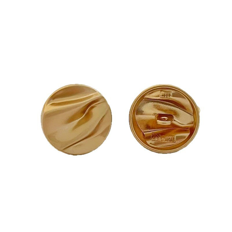 Gold metal shank buttons—front and back, smooth wave emboss