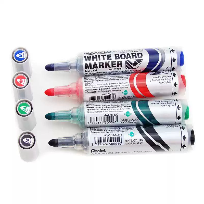 Pentel Maxiflo Whiteboard Marker Pen 6.0MM Bullet Tip MWL5M 4 Pack 4 Mixed Colors