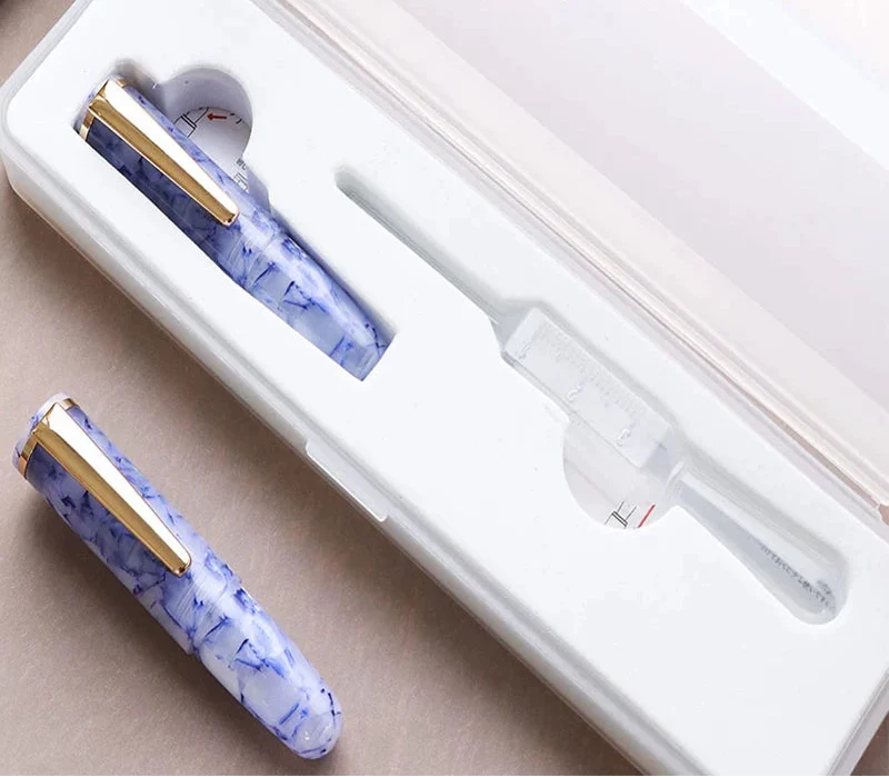 Wancher Super Mini Fountain Pen - 65mm Pocket Eyedropper Pen with Vivid Acrylic Barrel and Pipette Blue