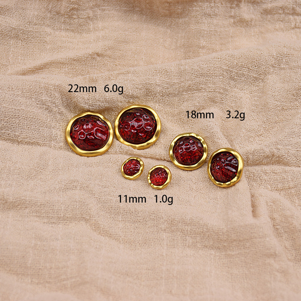 Resin gemstone buttons in 22mm, 18mm, and 11mm sizes with gold rims (set of 12)