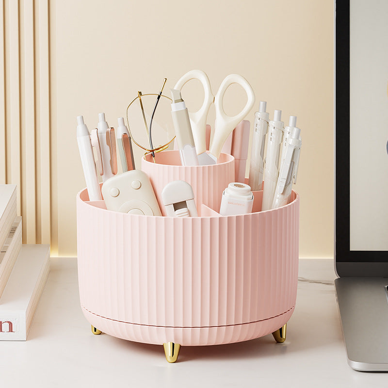 360 Degree Rotating Desk Organizer 5 Slots Pen Pencil Holder Pink