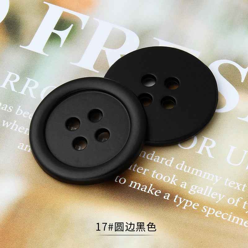 4孔枪色边黑色钮扣，款式17，哑黑圆形纽扣