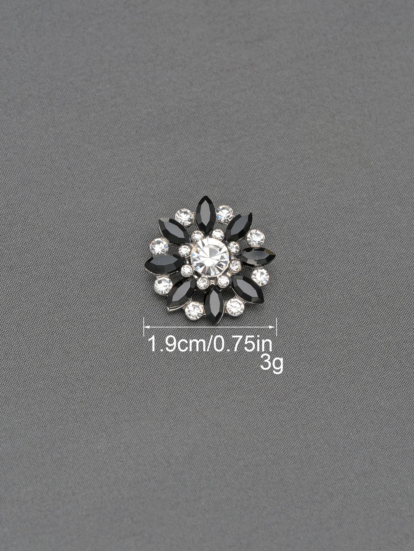 Bottoni a fiore con strass e gambo, scuro/grigio, Ø1,9 cm, 6 pezzi