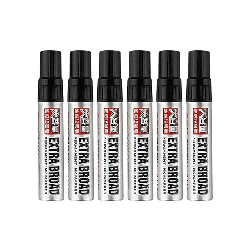 3.8 mm Extra-Large Refillable Permanent Marker Set, 6 Pens Black