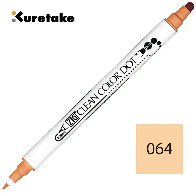 Kuretake ZIG Clean Color Dot TC-6100 – 2-Pack | Dual-Tip Dot & Brush Watercolour Marker | Journal / Illustration / Hand-Lettering | Japan Kuretake 064 Khaki