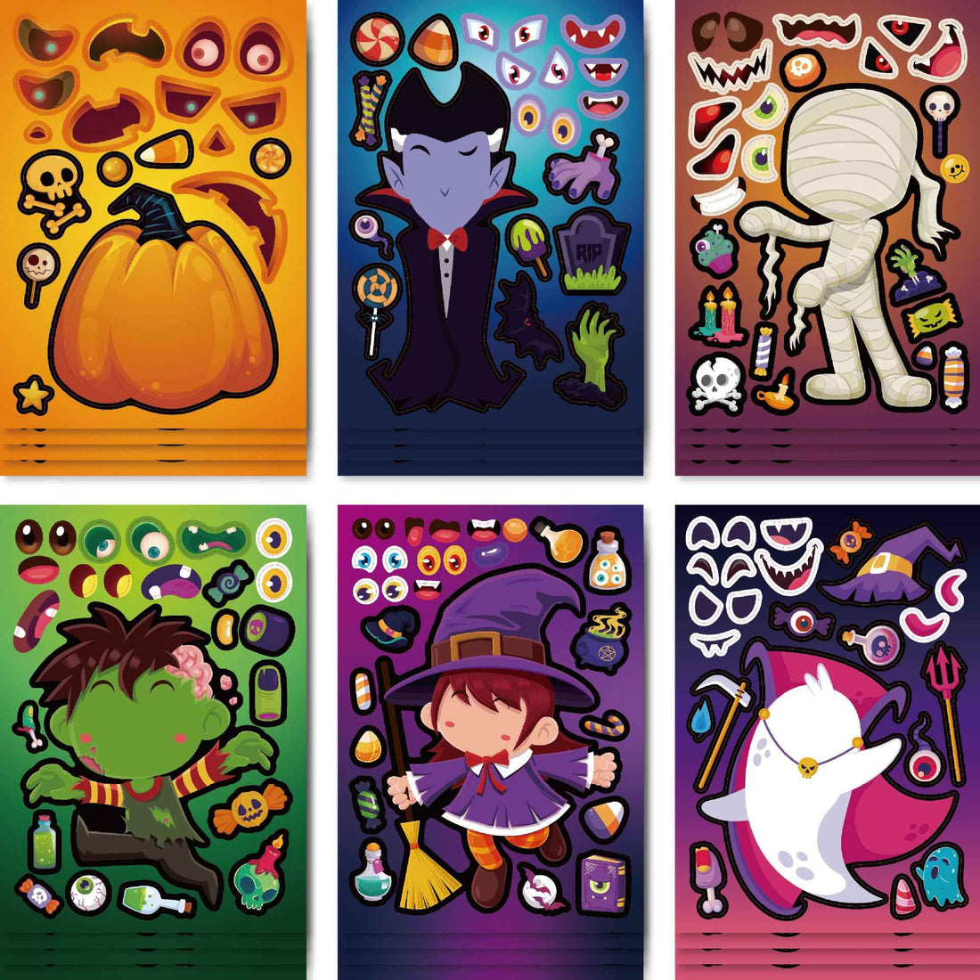 Make a Face Halloween Ghost DIY Stickers for Kids 24 Sheets