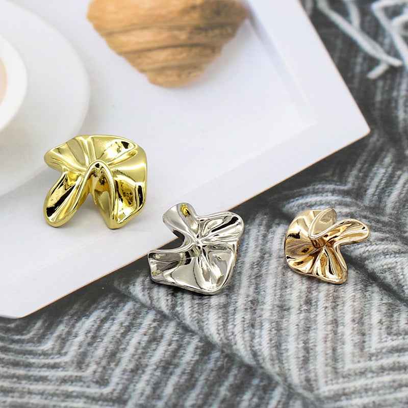 Gold and silver geometric floral metal shank buttons with curved petal finish