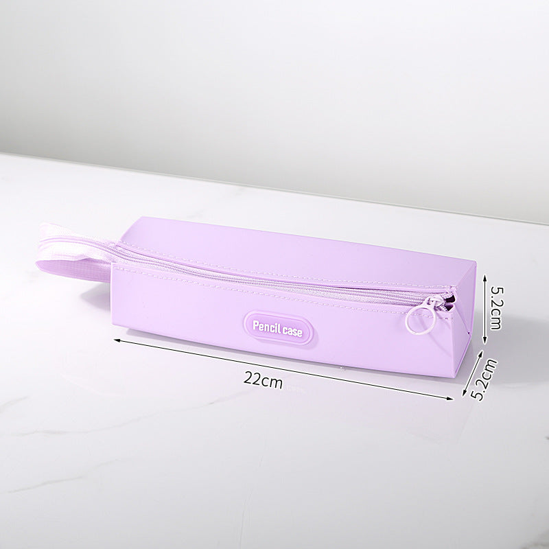 Silicone Rectangle Handheld Pencil Case Stationery Organizer Purple