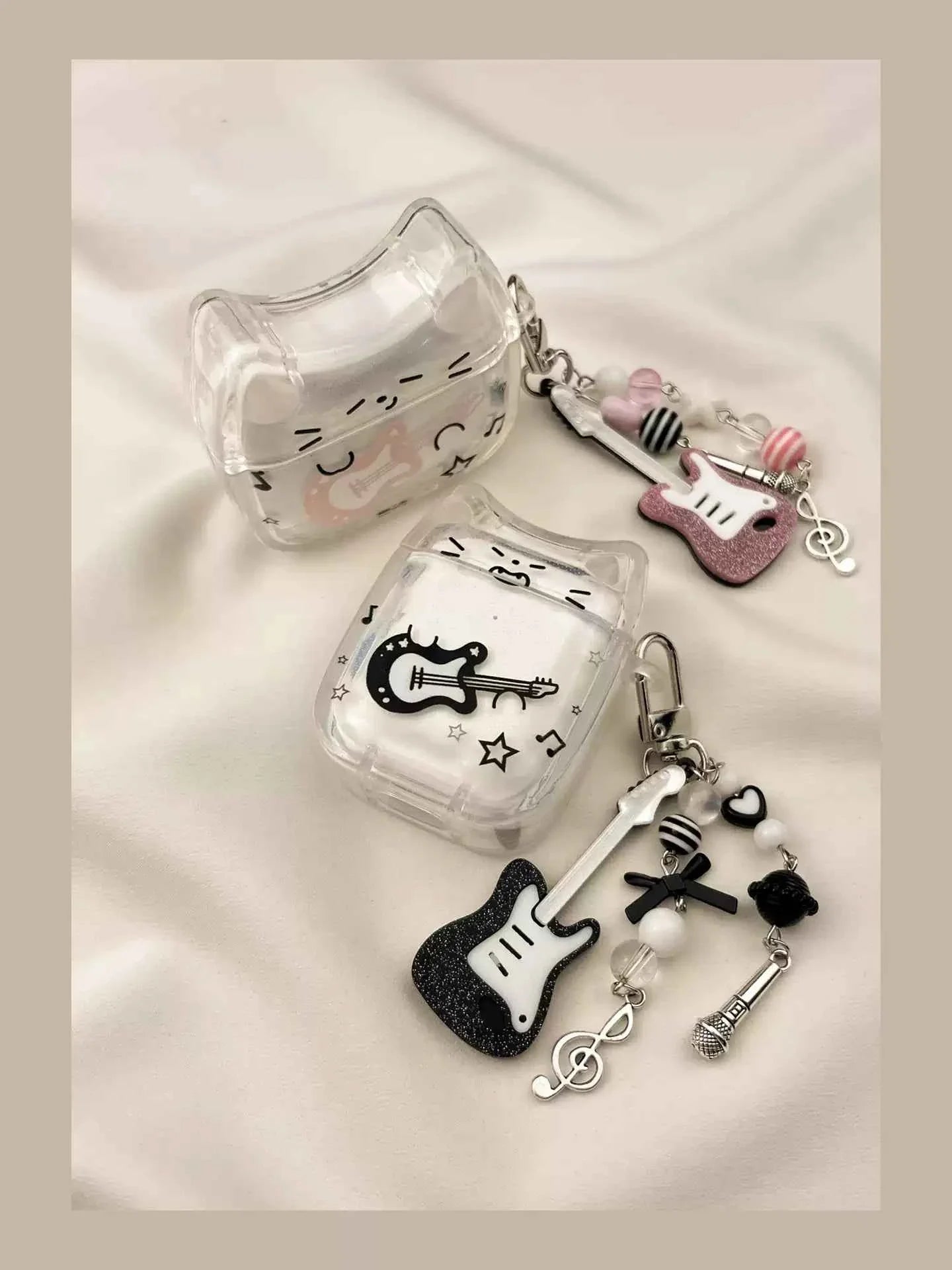 Cute Line Art Guitar Cat AirPods Case