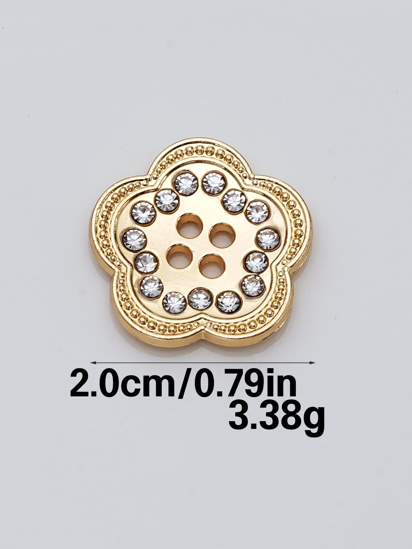 Goldfarbene 4-Loch Strass-Zierknöpfe, blütenförmig, 20 mm, 10er-Pack