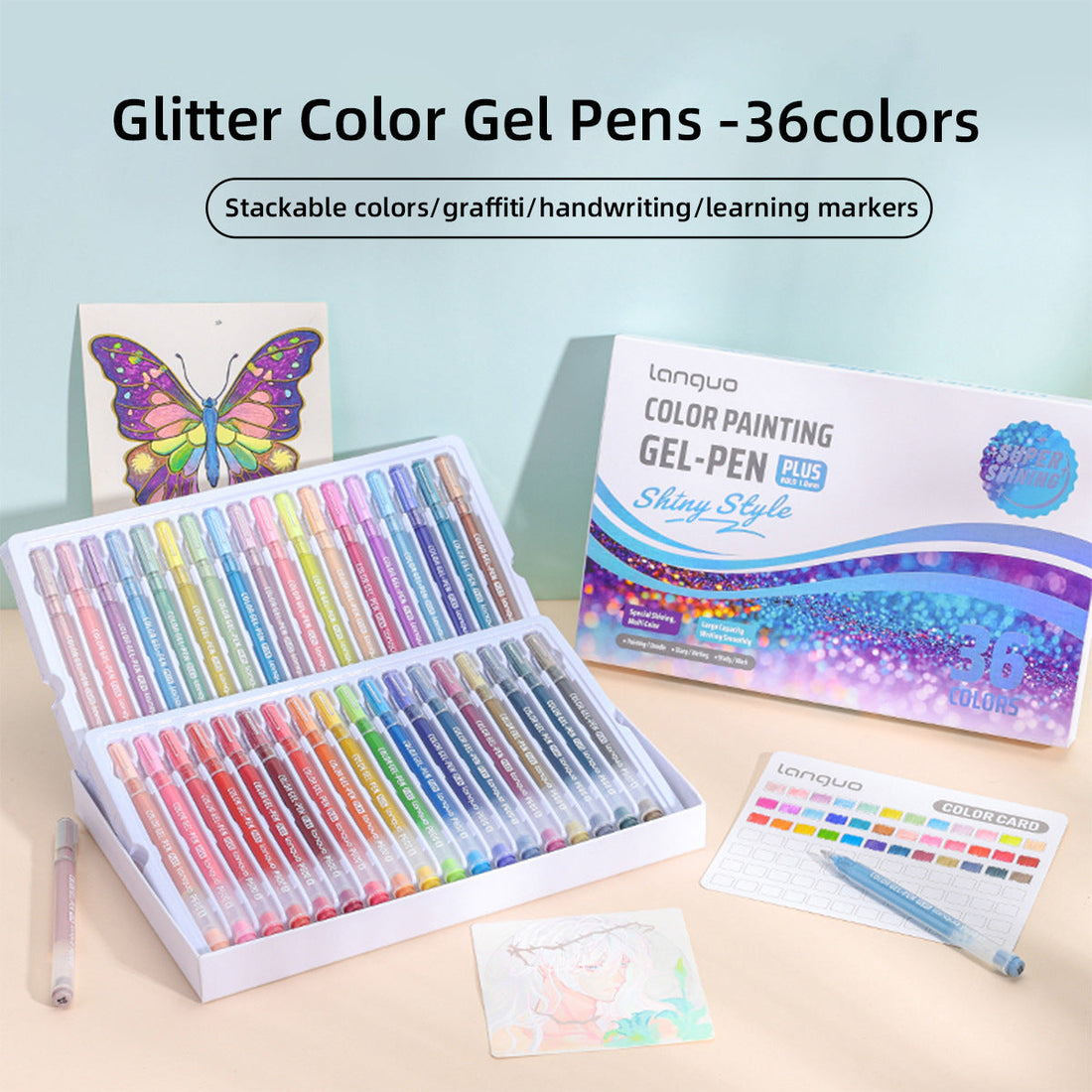 Languo Color Painting Gel Pen Plus 1.0mm Shiny Style 24/36/54/72 Colors 24 Colors