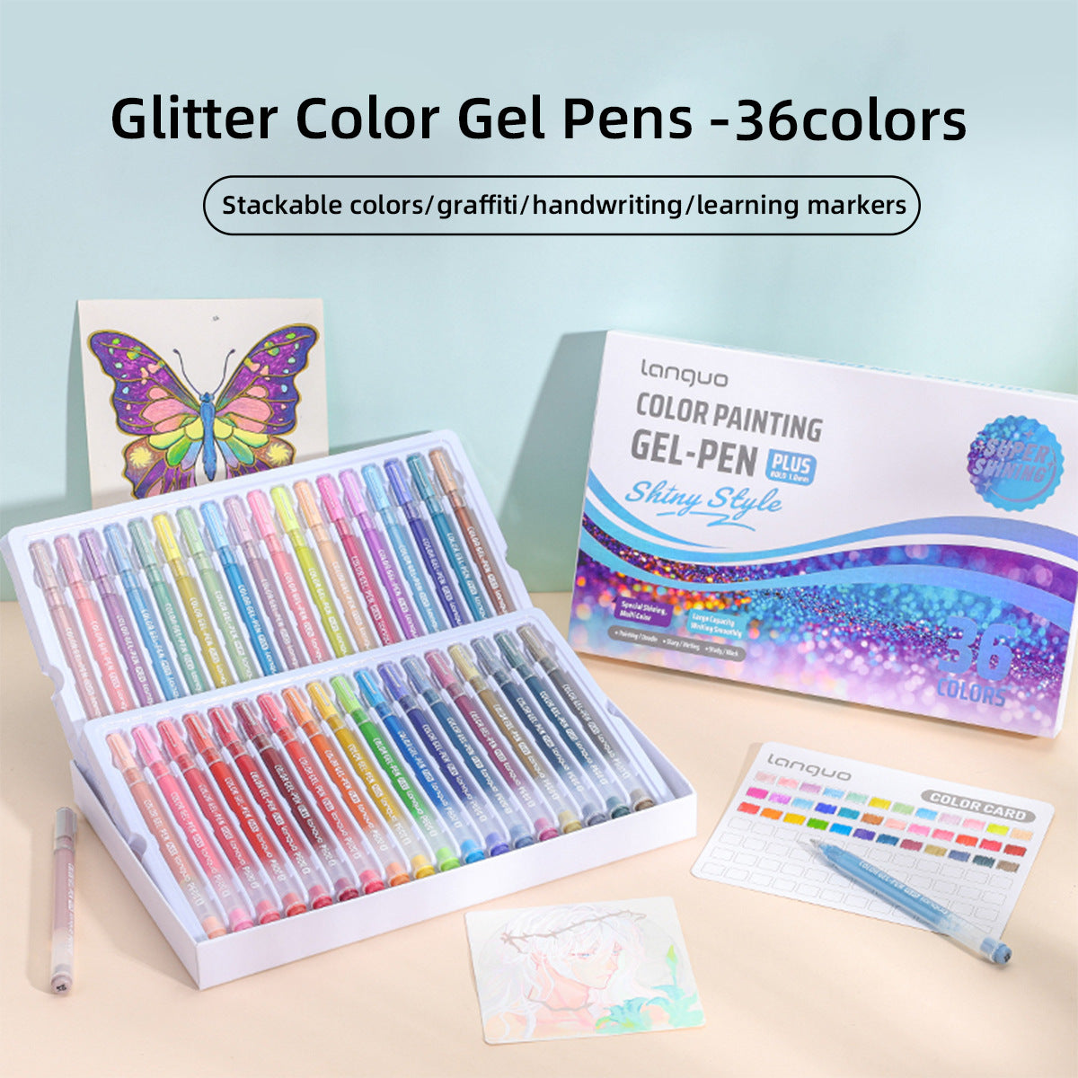 Languo Color Painting Gel Pen Plus 1.0mm Shiny Style 24/36/54/72 Colors 36 Colors