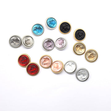 Classic lady portrait resin metal buttons set, round with gold and silver frames, mixed colors.