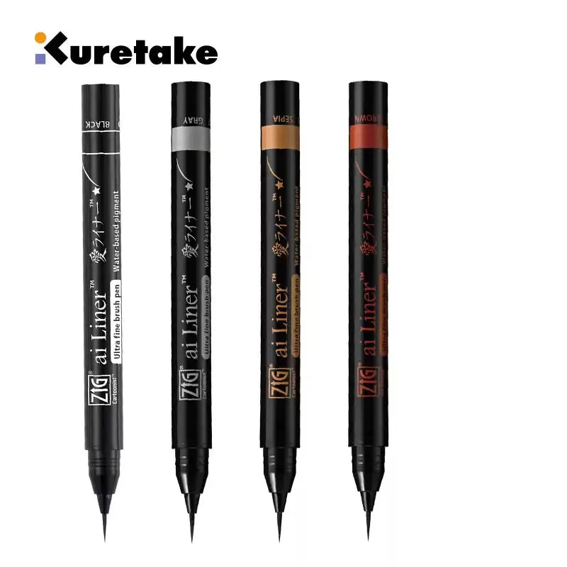 Kuretake ZIG ai Liner Ultra Fine Brush Pen – Black / Grey / Brown / Dark Brown | Inking, Illustration & Sketching | Japan Kuretake ZIG