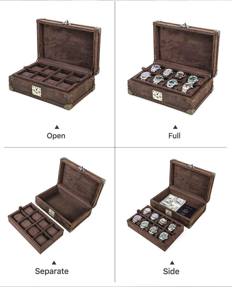 Luxury Handcrafted Genuine Leather Wooden 8-Piece Watch Box