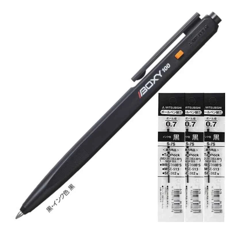 Uni Boxy 100 Ballpoint Pen - 0.7mm - Black Ink with 3 Refills