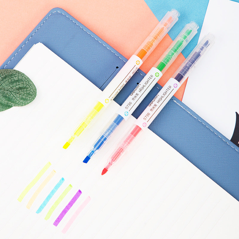 DELI S736 Dual Color Fluorescent Highlighter Marker Pens 3 Pack