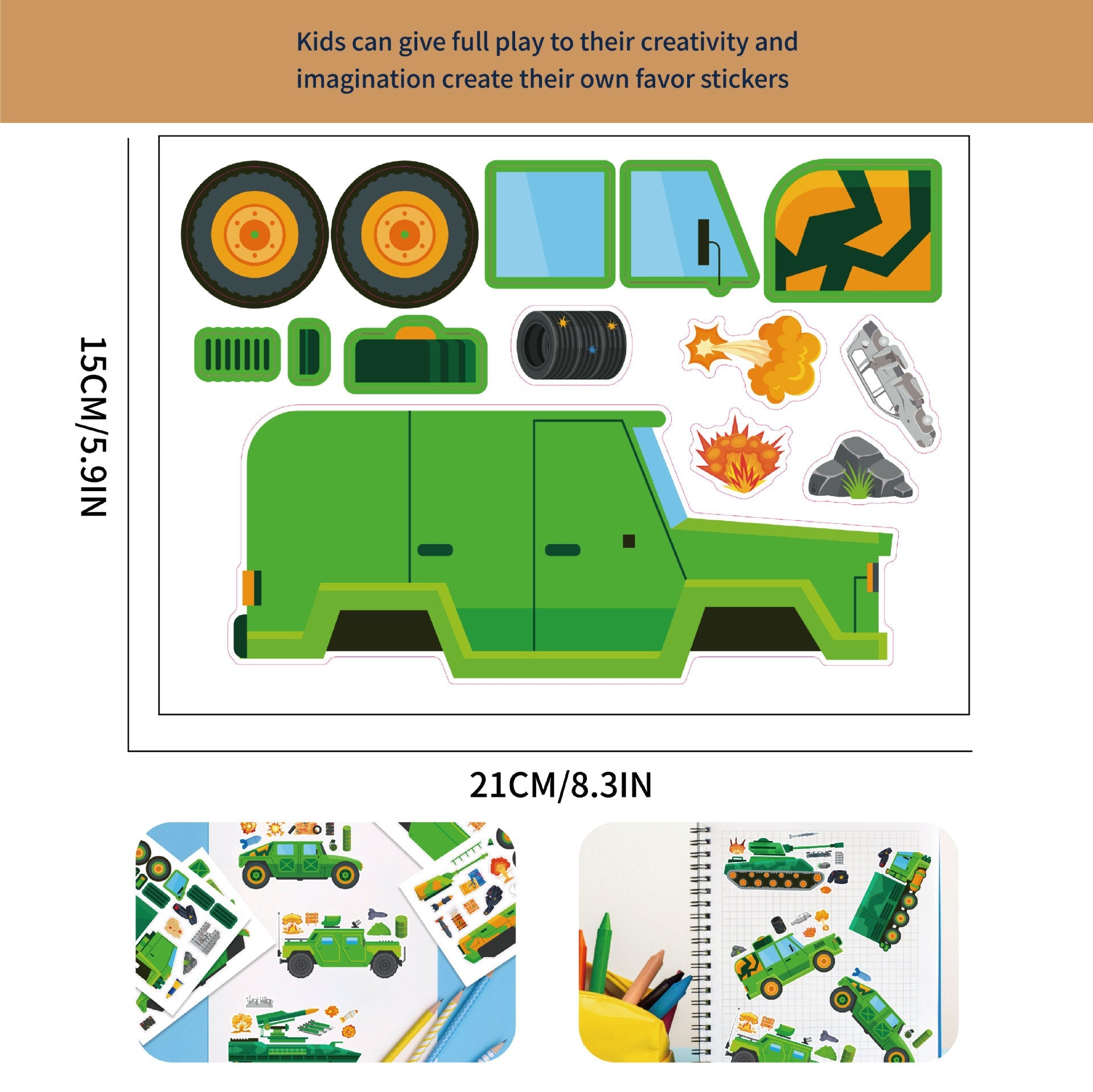 Make a Face Military Truck Tank Stickers for Kids 24 Sheets