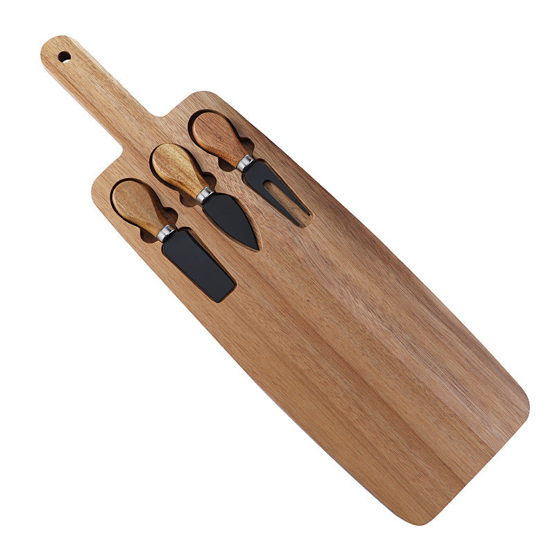 Acacia Wood Cheese Board Set | 3-Piece Knife & Fork Kit