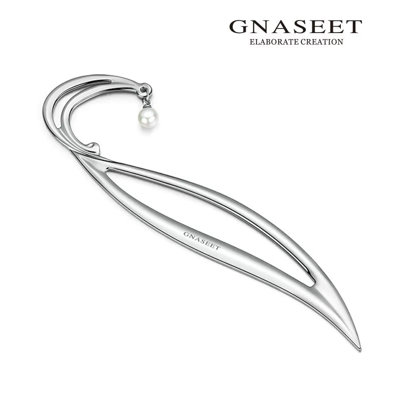 GNASEET Metal Bookmark with Pearl Pendant – Willow Leaf Design | Elegant Gift for Women & Book Lovers