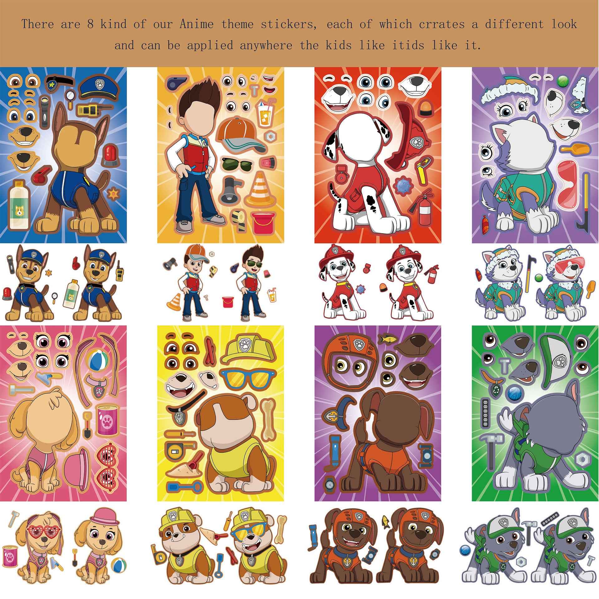 32 Sheets PAW Patrol Make a Face DIY Stickers for Kids