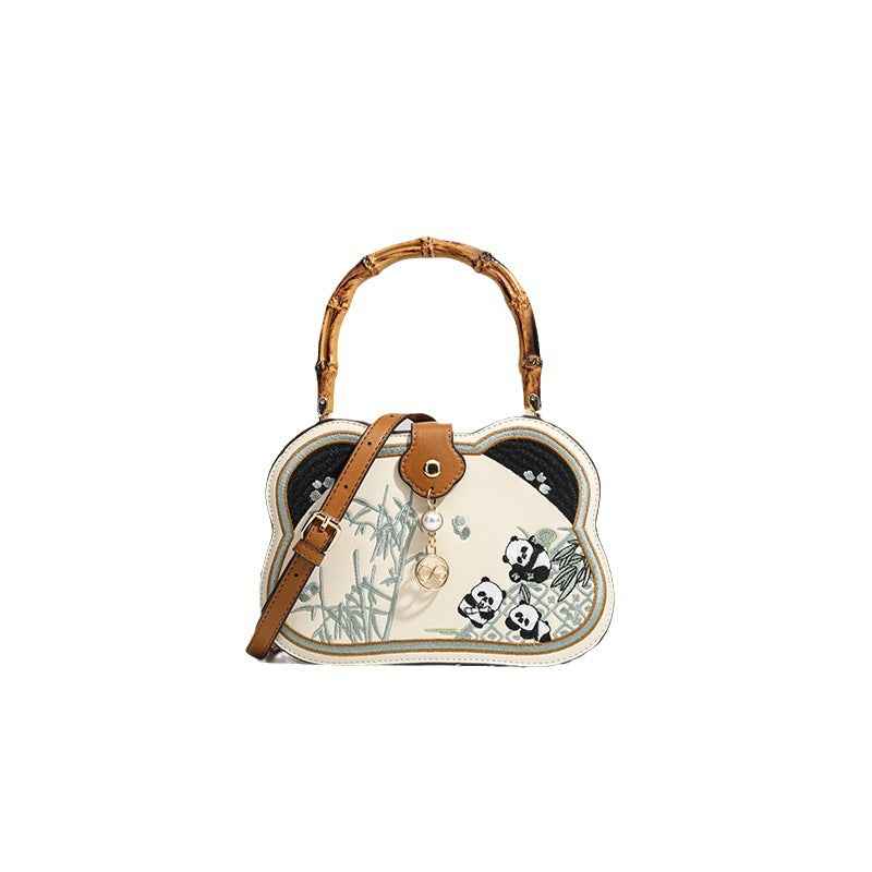 Unique Panda Handbag with Bamboo Handle – Stylish Crossbody Bag for Women