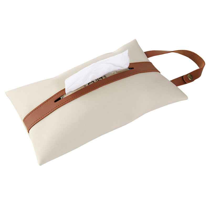 Hanging PU Leather Car Tissue Box Holder Beige