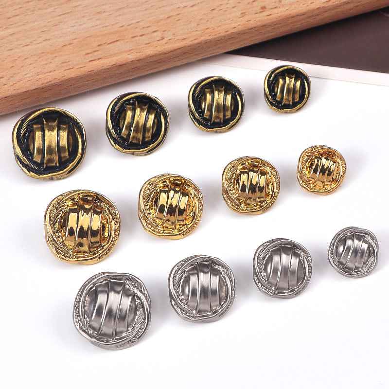 24L–36L textured stripe metal shank buttons, gold and dark gold set of 20