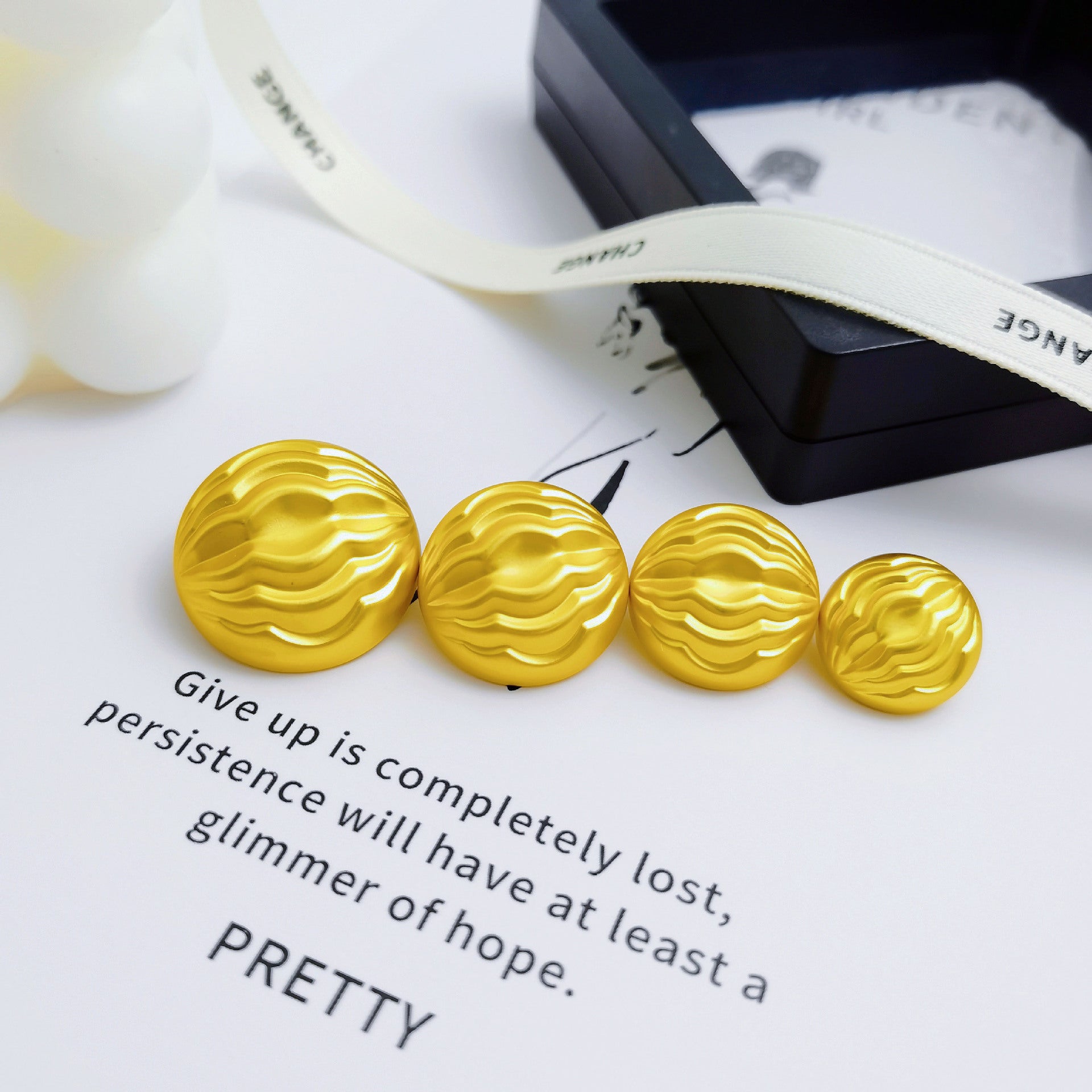 Pleated mushroom metal shank buttons, gold set of 4 shown