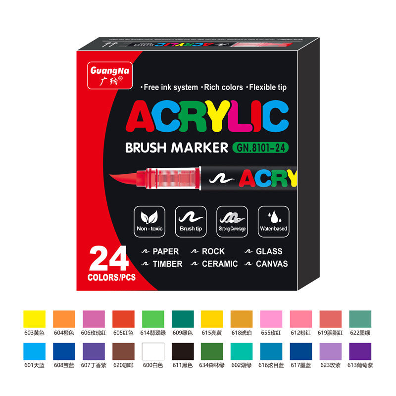 GuangNa GN8101 Soft Brush Acrylic Marker Set 12/24/36 Colors 24 Colors