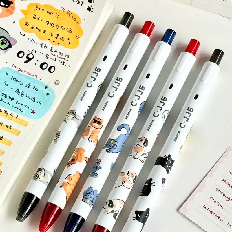 ZEBRA Japanese Cat Gel Pens 0.5mm Black Ink - 5 Pack