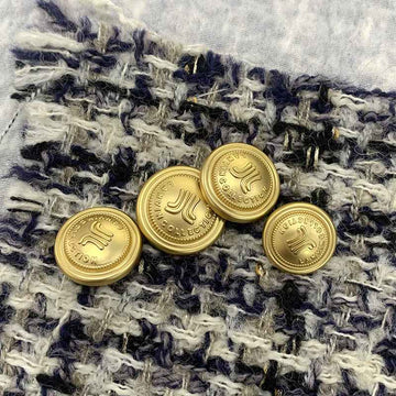 Frosted matte gold round metal shank buttons, embossed motif