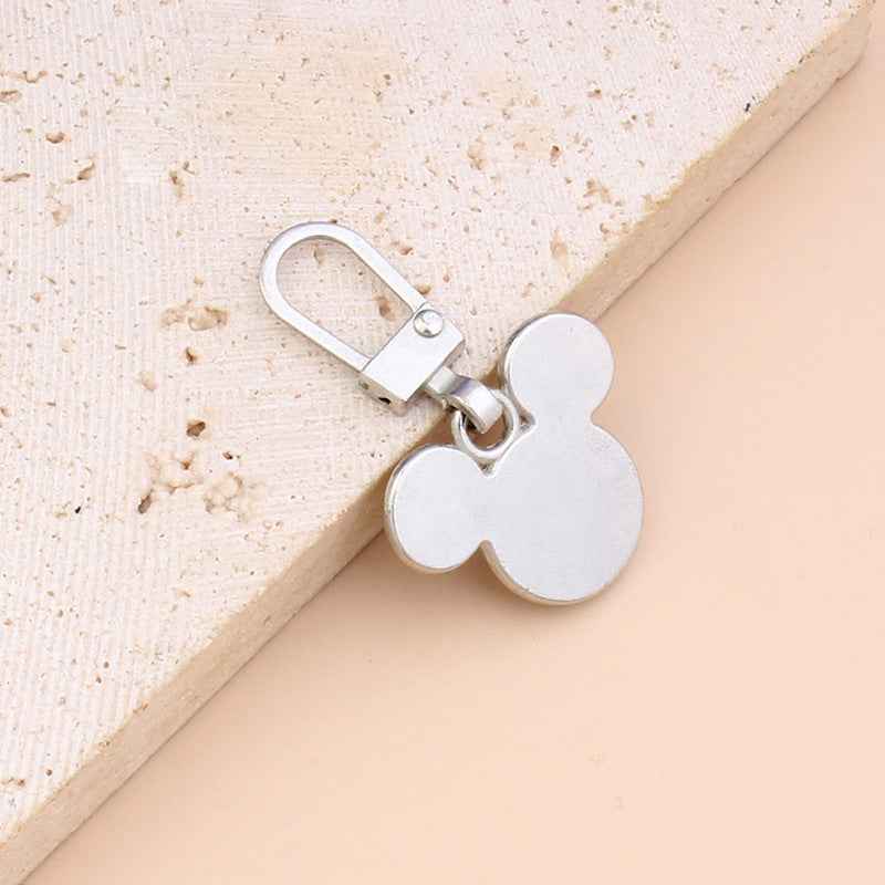 White bear-shaped zipper pull replacement with loop handle and metal clip