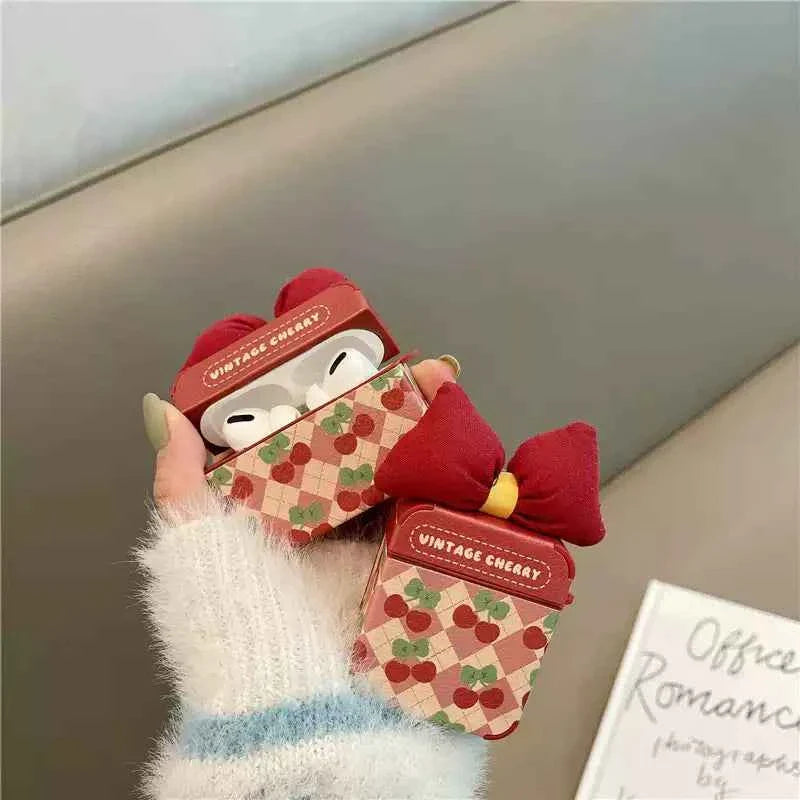 Cherry Bow Quilted Plastic AirPods Case