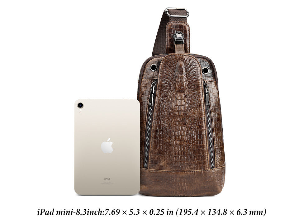 Alligator Print Leather Men's Crossbody Sling Bag Chest Pack
