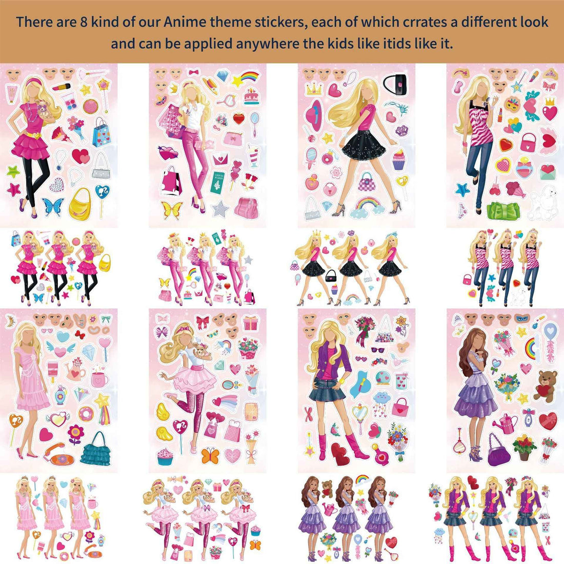 Make a Face Fashion Girls Stickers for Kids 24 Sheets