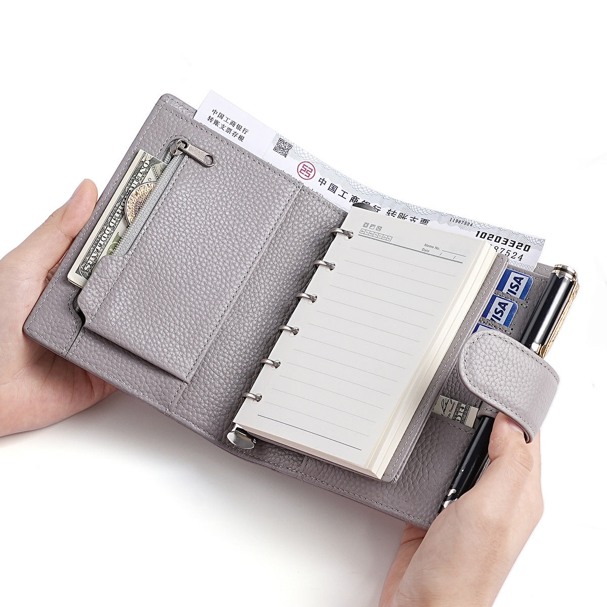 A7 Leather Pocket Notebook Wallet 6-Ring Binder Card,Cash & Coin Slots