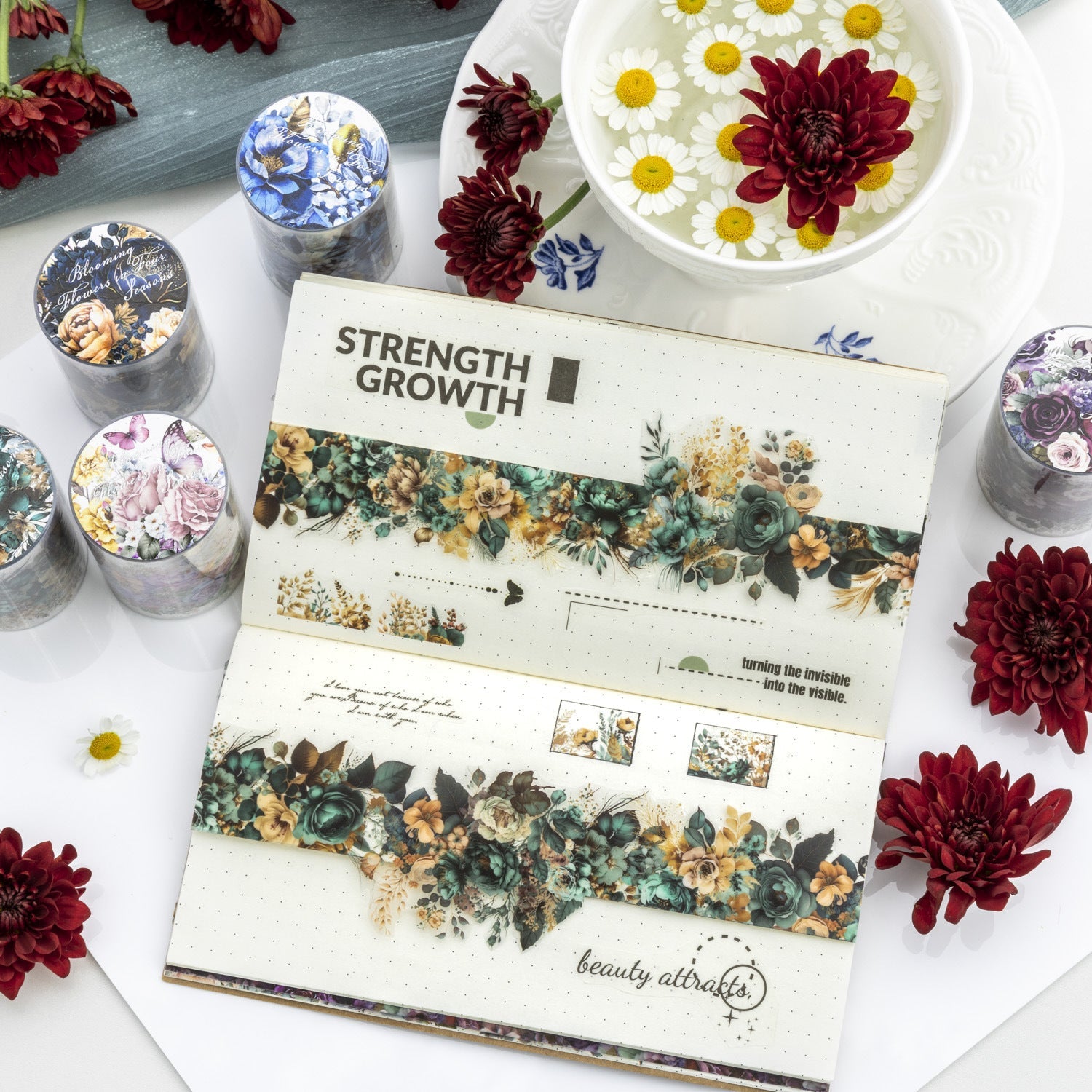 6 Roll Floral Seasons PET Tape for Journaling Scrapbooking DIY Decor