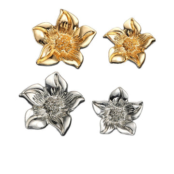 Florale Alloy Shank Buttons, 4 Stück sichtbar, Gold- und Silberton mit Kreisprägung