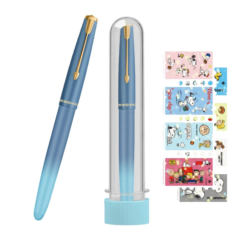 HERO 616Plus Fountain Pen 0.38mm Fine Nib Gradient Color with Stickers Blue Blue