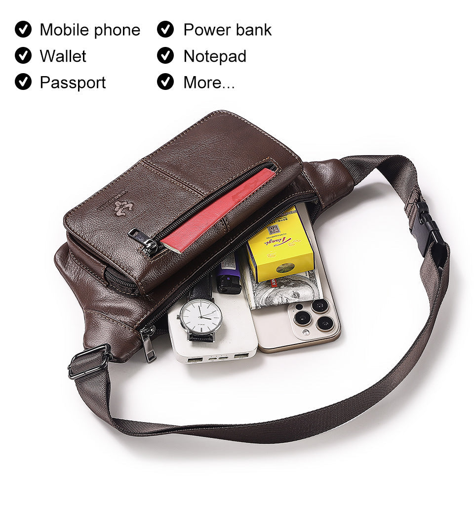 Genuine Leather Waist Crossbody Bag,Outdoor Sports Chest Pack