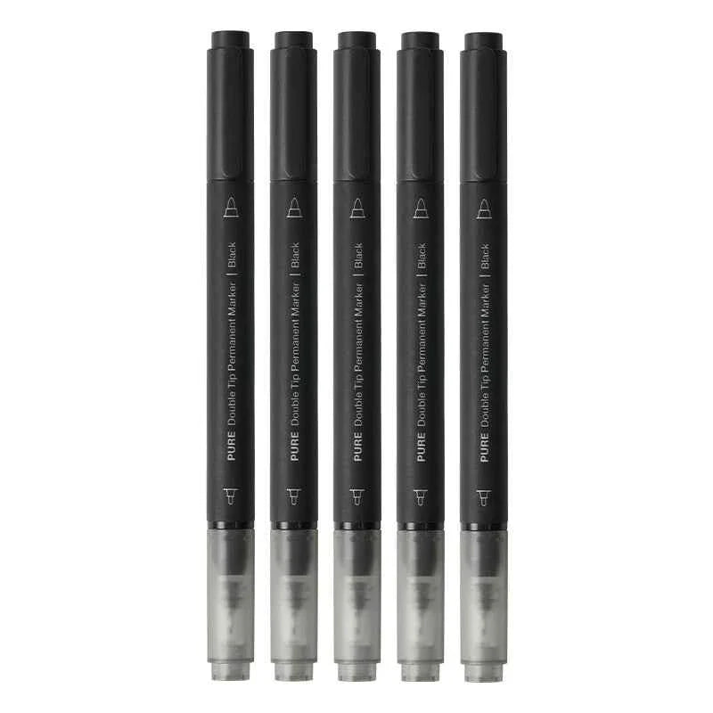 KACO Pure Double Tip Permanent Markers,Black/Red/Blue Color,5 Pack 5 Black