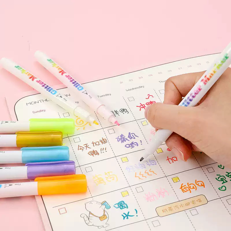 Guangna Glitter Markers Highlighter Pens Fine Point 12/24 Colors