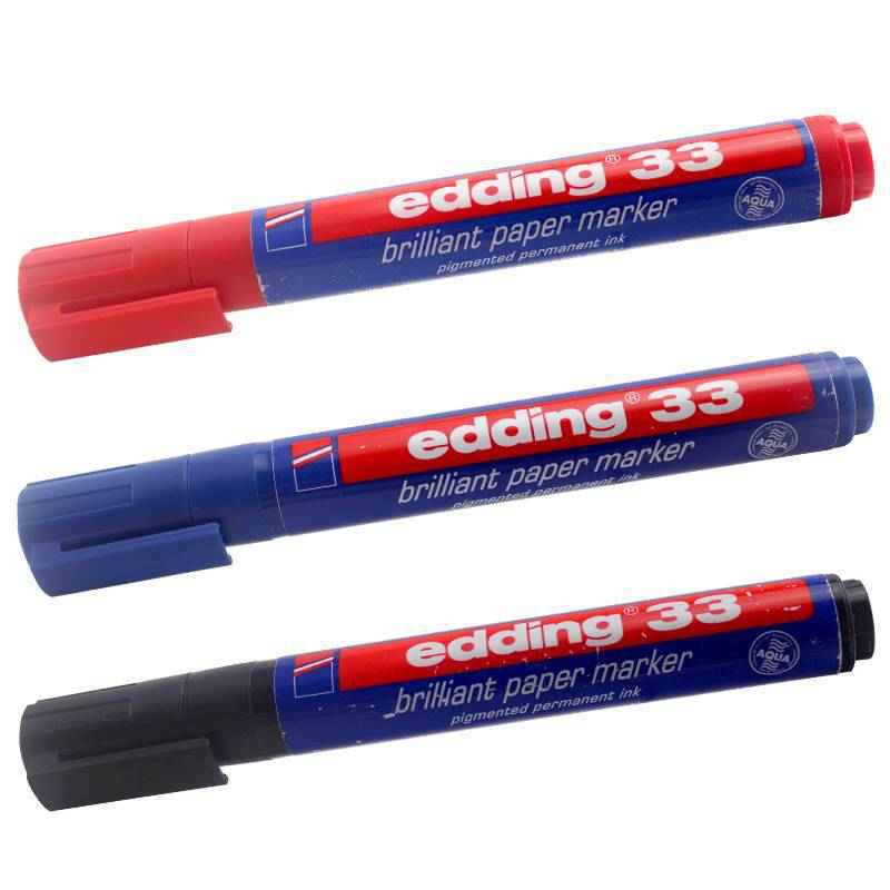 edding 33 brilliant paper marker black red blue color 3 Pack 3 Mixed