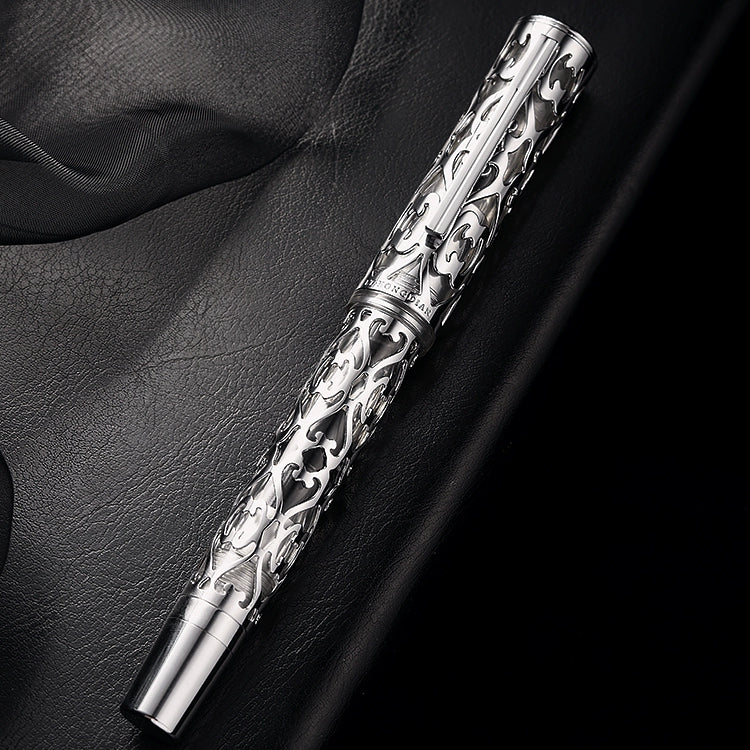 Hongdian D1 Piston Fountain Pen Hollow Skeleton Resin Pen Silver