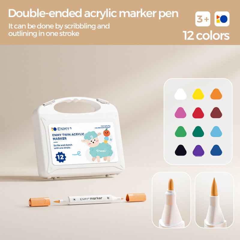 ENMY Kids Dual-Tip Acrylic Markers – Soft & Hard,12/24/36/48/60 Colors 12 Color