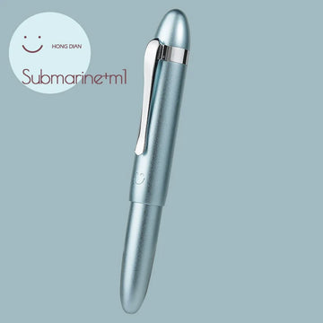 Hongdian Mini Pocket Travel Fountain Pen Submarine Shape Aluminium Ice Blue